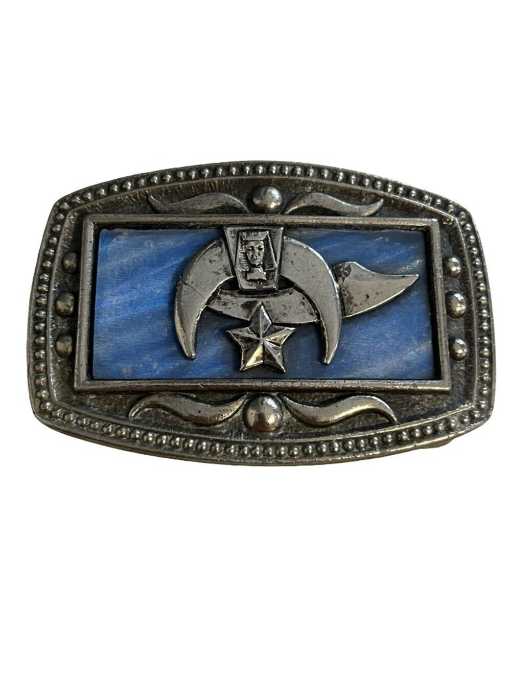 Vintage CII New York Belt Buckle Egyptian Revival Shriner Style Blue Enamel Sphi